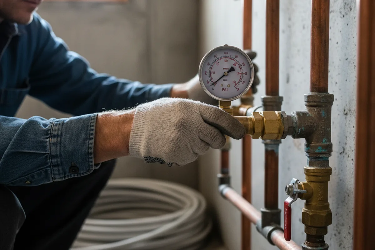 Pressure testing a repaired line during Water Line Repair in Apple Valley